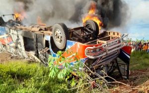 Another Deadly Accident!! YY Bus Catches Fire With Over 60 Passengers On Board – Driver Arrested And Remanded