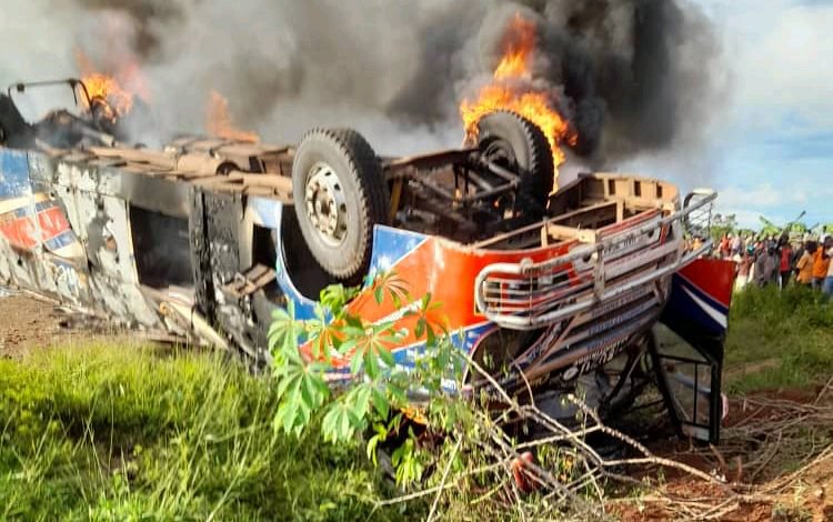 Another Deadly Accident!! YY Bus Catches Fire With Over 60 Passengers On Board – Driver Arrested And Remanded